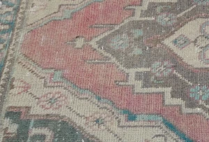 Semi Antique Muted Red Floral 1'9X2'4 Distressed Oriental Rug