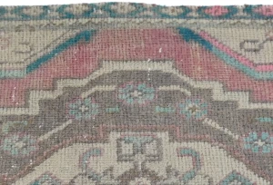 Semi Antique Muted Red Floral 1'9X2'4 Distressed Oriental Rug