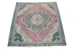 Semi Antique Muted Red Floral 1'9X2'4 Distressed Oriental Rug