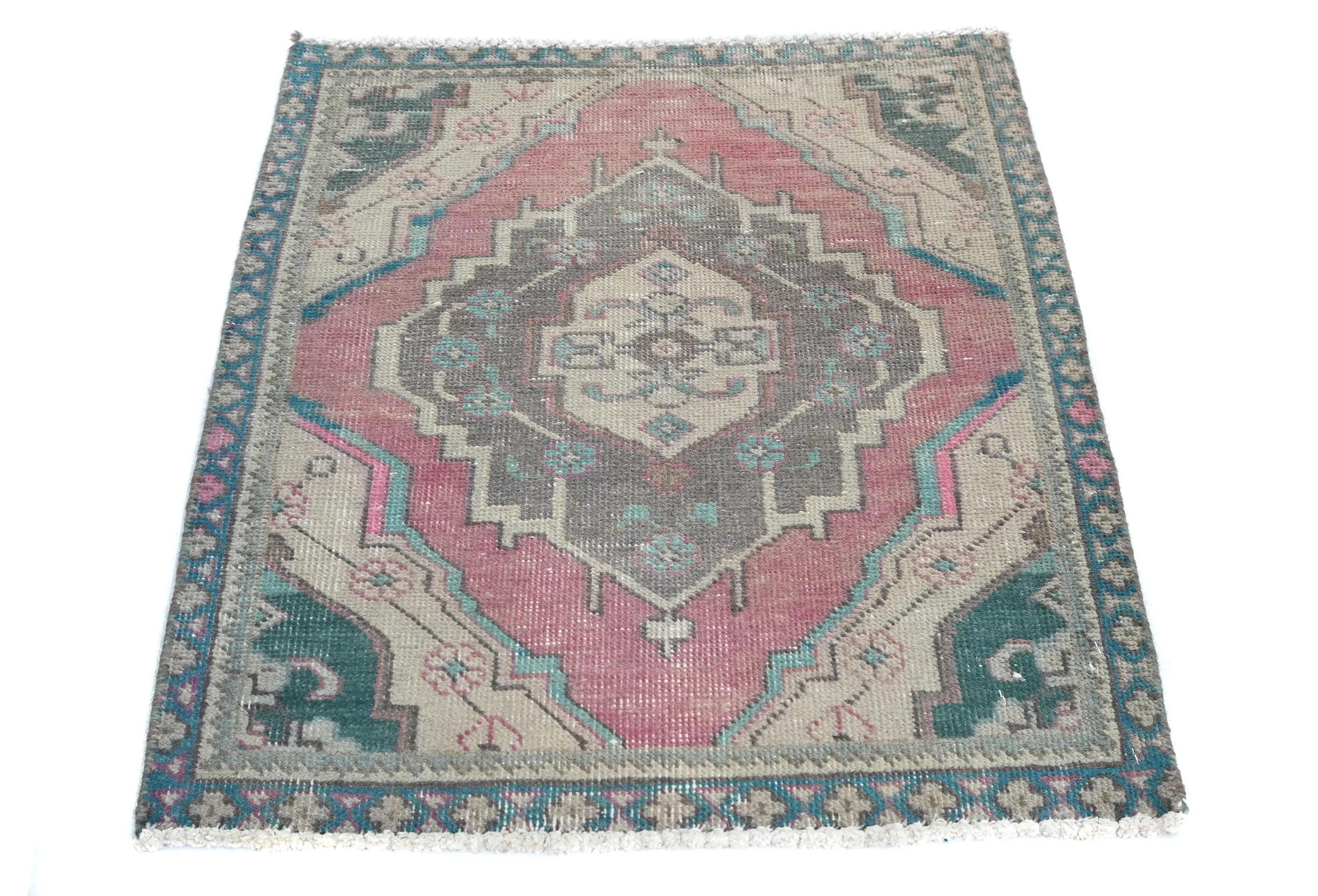 Semi Antique Muted Red Floral 1'9X2'4 Distressed Oriental Rug