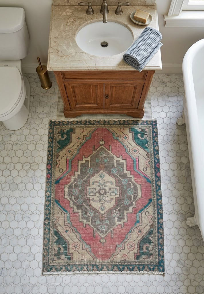 Semi Antique Muted Red Floral 1'9X2'4 Distressed Oriental Rug - Image 2