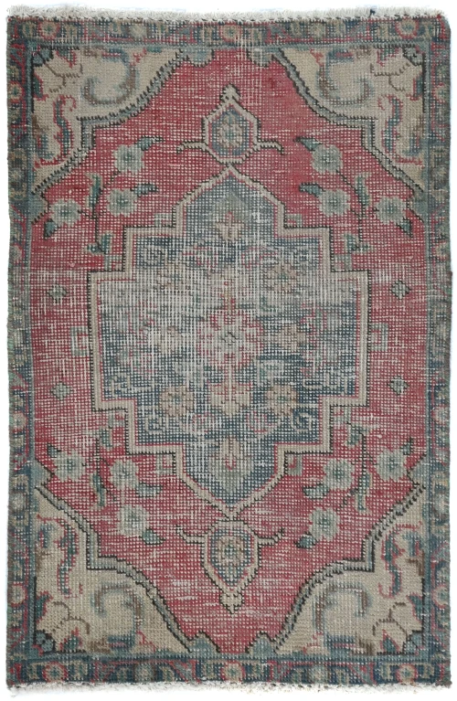 Semi Antique Muted Floral 1'8X2'3 Distressed Oriental Rug