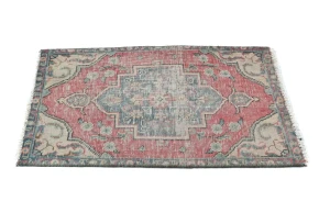 Semi Antique Muted Floral 1'8X2'3 Distressed Oriental Rug