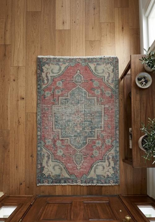 Semi Antique Muted Floral 1'8X2'3 Distressed Oriental Rug