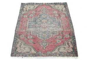 Semi Antique Muted Floral 1'8X2'3 Distressed Oriental Rug