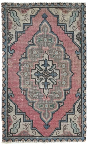 Semi Antique Muted Light Red Floral 1'7X2'7 Distressed Oriental Rug