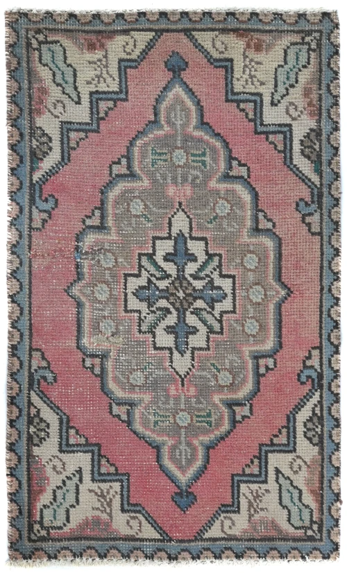 Semi Antique Muted Light Red Floral 1'7X2'7 Distressed Oriental Rug