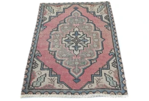 Semi Antique Muted Light Red Floral 1'7X2'7 Distressed Oriental Rug