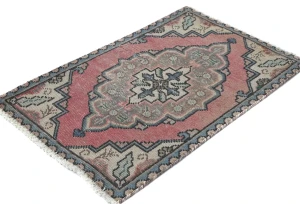 Semi Antique Muted Light Red Floral 1'7X2'7 Distressed Oriental Rug