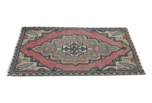Semi Antique Muted Light Red Floral 1'7X2'7 Distressed Oriental Rug
