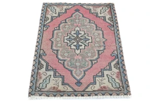 Semi Antique Muted Light Red Floral 1'7X2'7 Distressed Oriental Rug