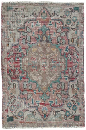 Semi Antique Muted Light Red Floral 2X3 Distressed Oriental Rug