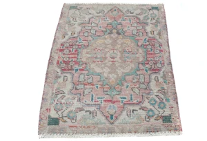 Semi Antique Muted Light Red Floral 2X3 Distressed Oriental Rug