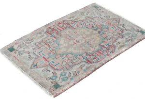 Semi Antique Muted Light Red Floral 2X3 Distressed Oriental Rug