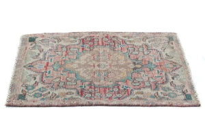 Semi Antique Muted Light Red Floral 2X3 Distressed Oriental Rug