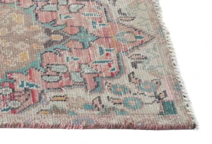 Semi Antique Muted Light Red Floral 2X3 Distressed Oriental Rug
