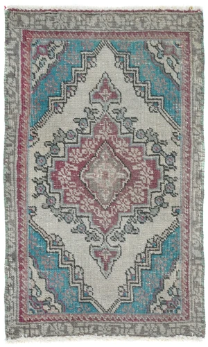 Semi Antique Muted Floral 1'5X2'4 Distressed Vintage Oriental Rug