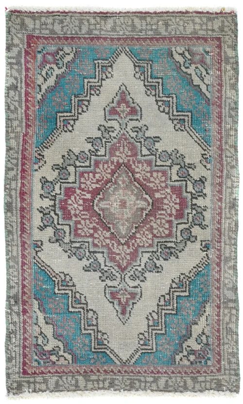 Semi Antique Muted Floral 1'5X2'4 Distressed Vintage Oriental Rug