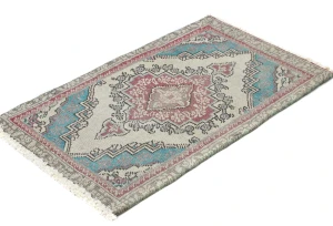 Semi Antique Muted Floral 1'5X2'4 Distressed Vintage Oriental Rug