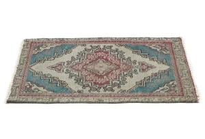Semi Antique Muted Floral 1'5X2'4 Distressed Vintage Oriental Rug