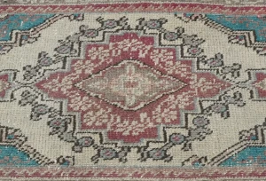 Semi Antique Muted Floral 1'5X2'4 Distressed Vintage Oriental Rug
