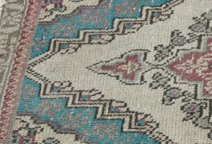 Semi Antique Muted Floral 1'5X2'4 Distressed Vintage Oriental Rug