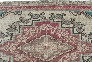 Semi Antique Muted Floral 1'5X2'4 Distressed Vintage Oriental Rug