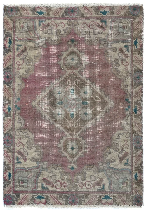 Semi Antique Muted Red Floral 1'7X2'2 Distressed Oriental Rug