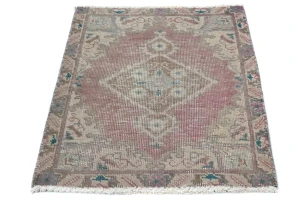 Semi Antique Muted Red Floral 1'7X2'2 Distressed Oriental Rug