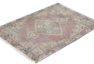 Semi Antique Muted Red Floral 1'7X2'2 Distressed Oriental Rug