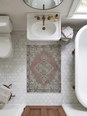 Semi Antique Muted Red Floral 1'7X2'2 Distressed Oriental Rug