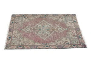 Semi Antique Muted Red Floral 1'7X2'2 Distressed Oriental Rug