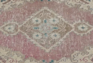 Semi Antique Muted Red Floral 1'7X2'2 Distressed Oriental Rug