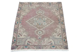 Semi Antique Muted Red Floral 1'7X2'2 Distressed Oriental Rug