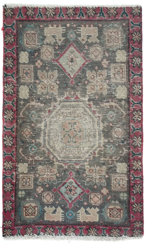 Semi Antique Muted Brown Floral 1'6X2'4 Distressed Oriental Rug