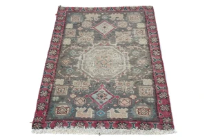 Semi Antique Muted Brown Floral 1'6X2'4 Distressed Oriental Rug