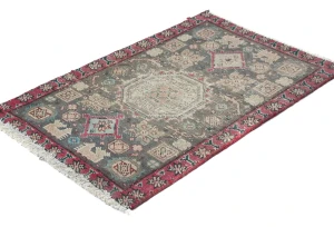 Semi Antique Muted Brown Floral 1'6X2'4 Distressed Oriental Rug