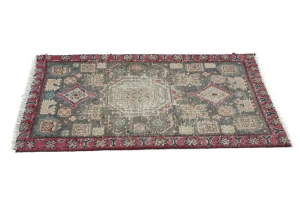Semi Antique Muted Brown Floral 1'6X2'4 Distressed Oriental Rug