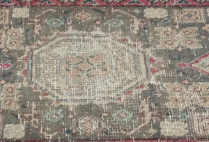 Semi Antique Muted Brown Floral 1'6X2'4 Distressed Oriental Rug