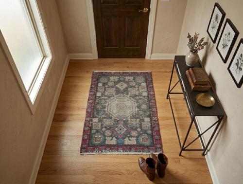 Semi Antique Muted Brown Floral 1'6X2'4 Distressed Oriental Rug