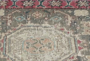 Semi Antique Muted Brown Floral 1'6X2'4 Distressed Oriental Rug