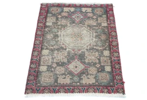Semi Antique Muted Brown Floral 1'6X2'4 Distressed Oriental Rug