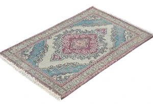 Semi Antique Muted Cream Floral 1'6X2'5 Distressed Oriental Rug