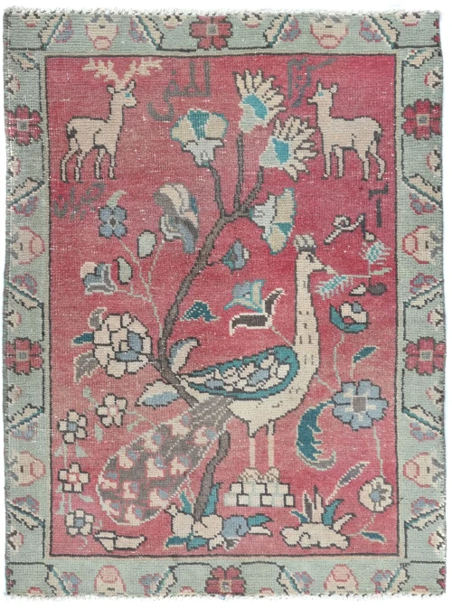 Semi Antique Muted Floral 1'9X2'6 Distressed Vintage Oriental Rug