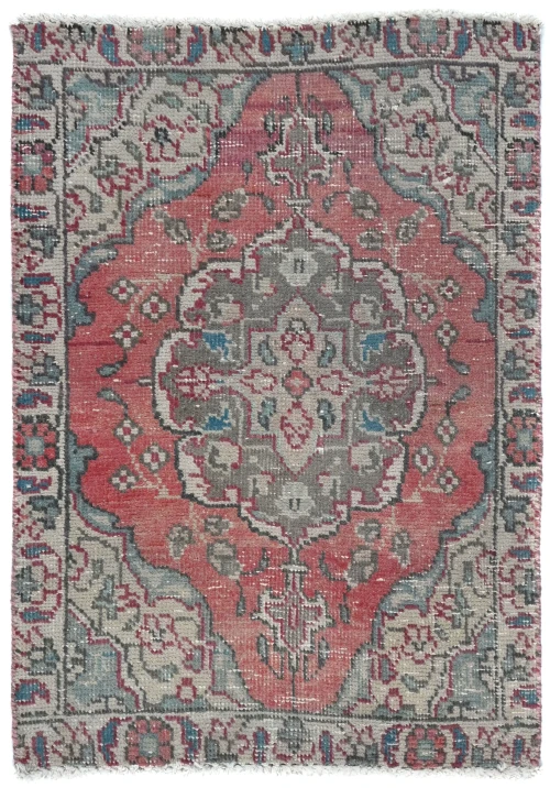 Semi Antique Muted Floral 1'6X2'0 Distressed Vintage Oriental Rug