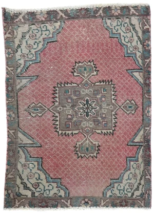 Semi Antique Muted Floral 1'9X2'5 Distressed Vintage Oriental Rug