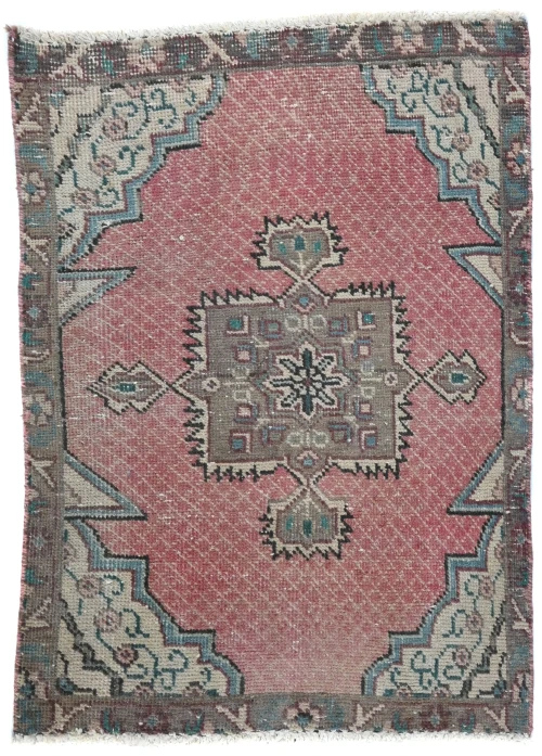 Semi Antique Muted Floral 1'9X2'5 Distressed Vintage Oriental Rug