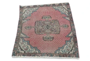 Semi Antique Muted Floral 1'9X2'5 Distressed Vintage Oriental Rug
