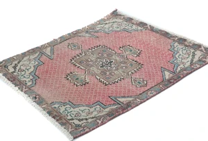 Semi Antique Muted Floral 1'9X2'5 Distressed Vintage Oriental Rug