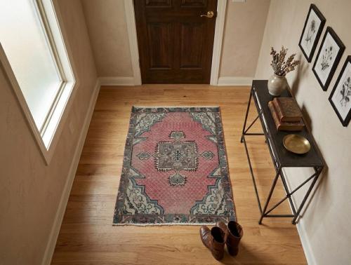 Semi Antique Muted Floral 1'9X2'5 Distressed Vintage Oriental Rug